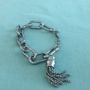 Ann Taylor Silvertone Link and Tassel Bracelet